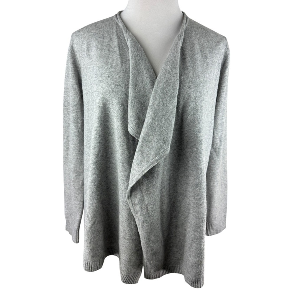 L.L. Bean 100% Cashmere Gray Open Front Cardigan Sweater Women's Medium Pockets - Picture 3 of 16